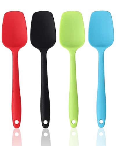 Silicone Spatula, 11 inch Rubber Spoon Spatula Set for Cooking and Baking, Heat Resistant Cooking Utensil Set, Flexible Silicone Spoon Baking Mixing Tool Cooking Gadget (4-Piece) - size: 11 in x 2.2 in x 4 Pcs