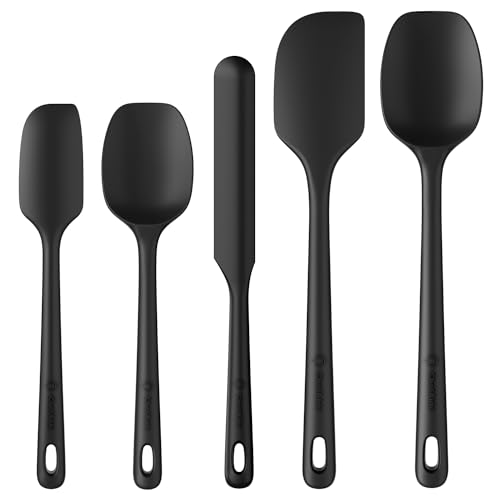 ChefAide 5 Pieces Silicone Spatula Set, Food Grade Rubber Spatula, Upgrade Strong Handle with Ergonomic Grip, Heat Resistant Up to 600°F for Nonstick Cookware, Cooking - color: Black, size: 5 pieces