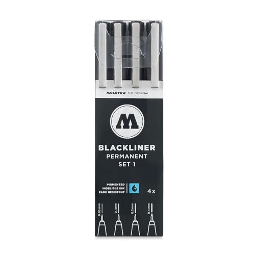 Molotow Blackliner Pen 4-Pen Set 1 - .05mm, .1mm, .2mm, .4mm Tips, 1 Set Each (200.486) - size: 4 Count (Pack of 1)