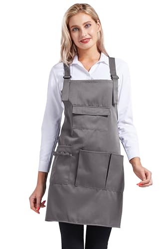 Nanxson Apron with Pockets Cross Back Apron for Hair Stylist Gardening - color: Grey