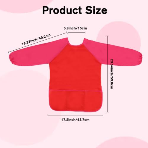 Kids Art Smocks,Colorful Toddler Painting Apron Waterproof Artist Smock with Long Sleeve and 3 Pockets for Kids 3-7 - color: Red