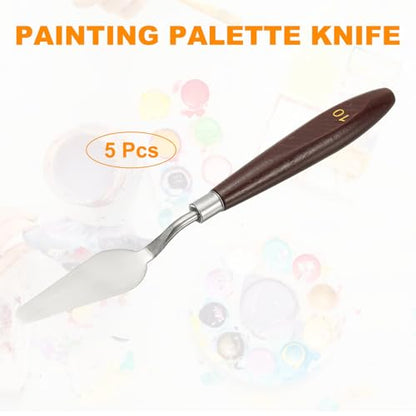 HARFINGTON 5pcs Palette Knife Painting Tool 2.44 x 0.87 Stainless Steel Art Spatula Pallet Knives Scrapers Tools with Beech Wood Handle for Acrylic Oil Canvas Mixing Spreading, Red/Silver - size: 2.44" x 0.87"
