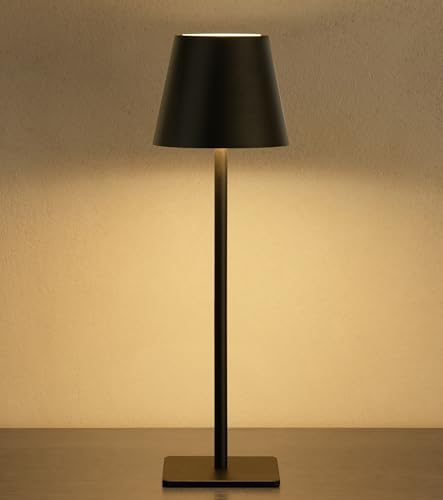 UME Cordless Table Lamp, Battery Operated Lamp - Portable Waterproof Rechargeable Table Lamp w/ 3 Color Temps & Stepless Dimming for Dinner, Desk, Cafe, Outdoor (Black) - color: Black, size: 1 Pack