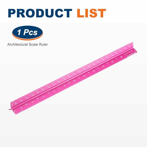 HARFINGTON Architectural Scale Ruler, 12 Inch Standard Aluminum Alloy Architect Triangular Small Scale Laser-Etched Blueprint Drafting Ruler for Architects Engineers, Rose Red - color: Rose Red, size: 12 Inch
