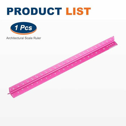 HARFINGTON Architectural Scale Ruler, 12 Inch Standard Aluminum Alloy Architect Triangular Small Scale Laser-Etched Blueprint Drafting Ruler for Architects Engineers, Rose Red - color: Rose Red, size: 12 Inch