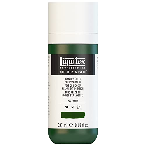 Liquitex Soft Body Acrylic Paint, 8-oz Bottle, Hooker's Green Hue Permanent | Low Viscosity, Highly Pigmented, Satin Finish, Retains Subtle Brush Strokes, Great Surface Coverage, Highly Versatile - color: Hooker's Green Hue Permanent, style: 8-oz Bottle