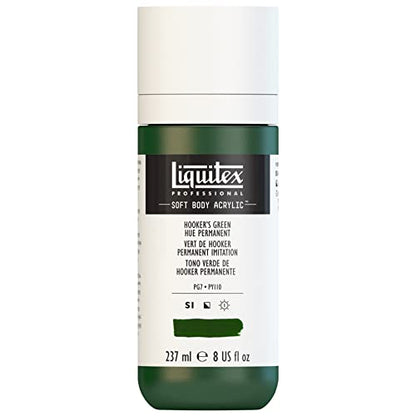 Liquitex Soft Body Acrylic Paint, 8-oz Bottle, Hooker's Green Hue Permanent | Low Viscosity, Highly Pigmented, Satin Finish, Retains Subtle Brush Strokes, Great Surface Coverage, Highly Versatile - color: Hooker's Green Hue Permanent, style: 8-oz Bottle