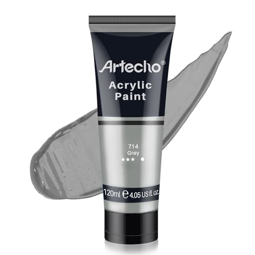 Artecho Grey Acrylic Paint 120ml /4.05oz Tube | Semi Glossy Finish, High Pigment Rich Color Craft Paint for Canvas, Rocks, Wood, Fabric, Ceramic, Non-Toxic - color: Grey, size: 4.05 Fl Oz (Pack of 1)