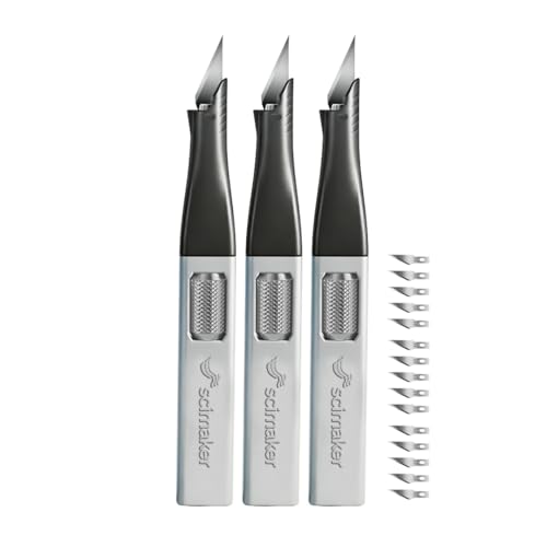 Precision Craft Knife, #11 Blade Storage, 3-Pack Grey | Ergonomic non-roll hobby scalpel, internal spares compartment, aluminum locking wheel for DIY modeling & scrapbooking. - color: Grey*3pcs