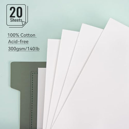 Lightwish Watercolor Sketchbook,100% Cotton 300gsm/140lb Hot Press - color: Hard Shell Green