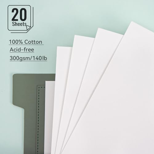 Lightwish Watercolor Sketchbook,100% Cotton Acid Free Watercolor Journal,300gsm/140lb Hot Press Watercolor Paper for Artists,Adults,Students,20 Sheets,9.25 * 6.3 Inches - color: Hard Shell Green
