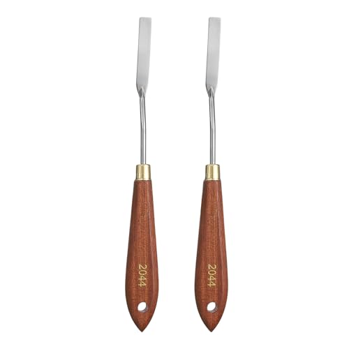 HARFINGTON 2pcs Palette Knife Painting Tool 1.97" x 0.31" Stainless Steel Teardrop Blade 8.27" Length Spatula Painting Pallet Knives with Hole Beech Wood Handle for Acrylic Canvas, Red/Silver - size: 8.27" x 0.31" x 1.97"