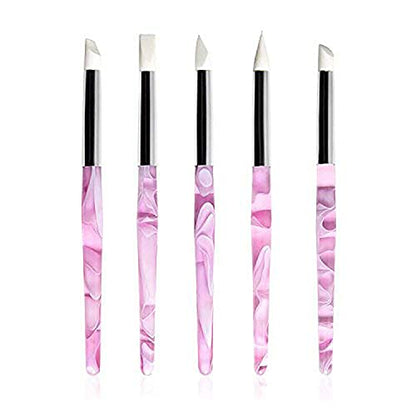 BQAN Silicone Nail Art Pen 5Pc for Sculpting, Drawing & Shaping | Soft Silicone Tips | 3D Sculpting | Chrome Powder | Foil Carving Drawing | Precision Shaping | Gel & Acrylic Nail Art - color: Purple
