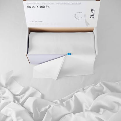 Exquisite Party Solids 54 Inch X 100 Feet White Plastic Table Cover Roll in A Cut - to - Size Box with Convenient Slide Cutter. Cuts Up to 12 Rectangle 8 Feet Plastic Disposable Tablecloths - color: White, size: 100 Feet