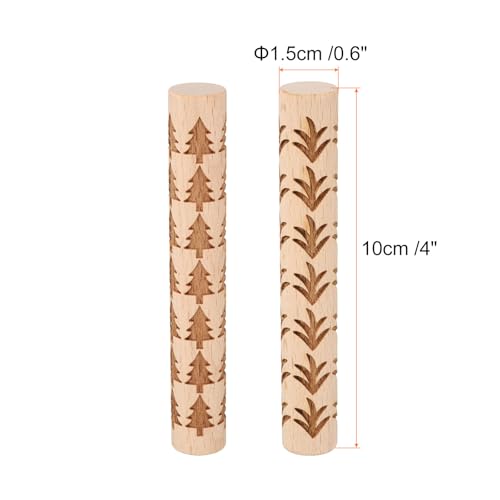 HARFINGTON 2pcs Wood Clay Roller 4" Grass Pine Tree Pattern Rolling Pins Wood Rollers Pottery Tools Wood Grain Texture Rollers for Clay Baking Dough Playdough DIY - style: Grass + Pine Tree