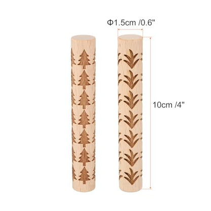HARFINGTON 2pcs Wood Clay Roller 4" Grass Pine Tree Pattern Rolling Pins Wood Rollers Pottery Tools Wood Grain Texture Rollers for Clay Baking Dough Playdough DIY - style: Grass + Pine Tree