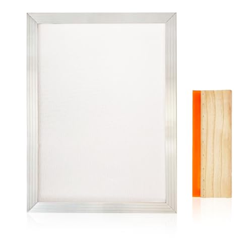 Worown 10 X 14 Inch Aluminum Silk Screen Printing Frame with 110 White Mesh, and Including 4 x 10 Inch Wooden Screen Printing Squeegee - size: 10 X 14 Inch