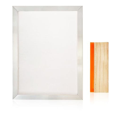 Worown 10 X 14 Inch Aluminum Silk Screen Printing Frame with 110 White Mesh, and Including 4 x 10 Inch Wooden Screen Printing Squeegee - size: 10 X 14 Inch