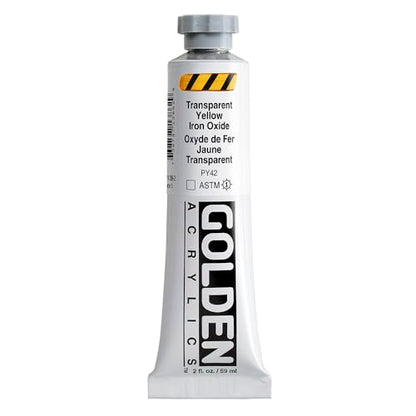 GOLDEN Heavy Body Acrylics, Transparent Yellow Iron Oxide, 2 fl. oz. Tube | Artist grade acrylic paint with rich pigment load and a thick body that retains texture and toolmarks.