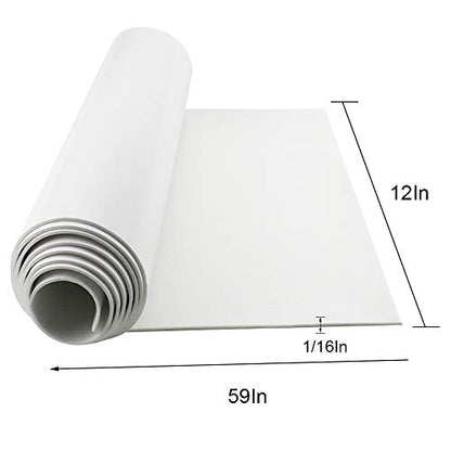 DGSL Foam Insulation Neoprene Sheets with Adhesive, 12''W x 59''L x 1/16''T | Weatherproof Soundproof Padding for Automotive, Multi-Function Soundproof Large Closed Cell Neoprene Rubber Roll, White - color: White, size: 12 in x 59 in x 1/16 Inch