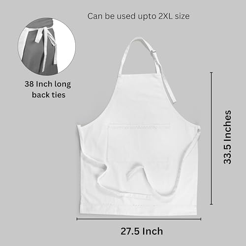 FINGERCRAFT Apron, Dual Pocket, Adjustable Tie, Multipurpose Washable Bib Apron for Home, Kitchen, Chef and Professionals - color: White