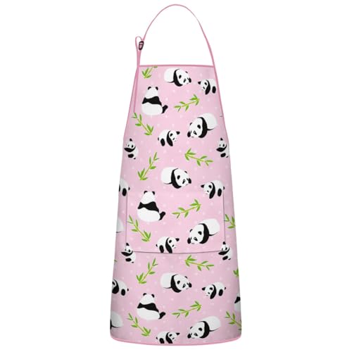 Apron with 2 Pockets,Kitchen Chef Artist Aprons for Cooking Gardening Baking Painting, Waterproof Apron 33" x 27" - color: Panda