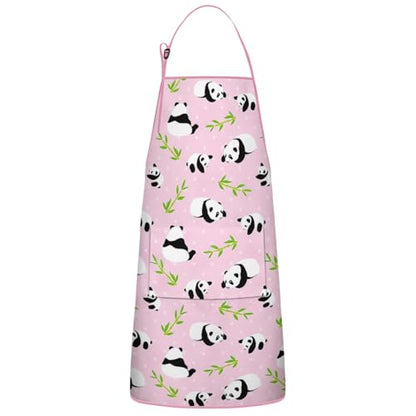 Apron with 2 Pockets,Kitchen Chef Artist Aprons for Cooking Gardening Baking Painting, Waterproof Apron 33" x 27" - color: Panda