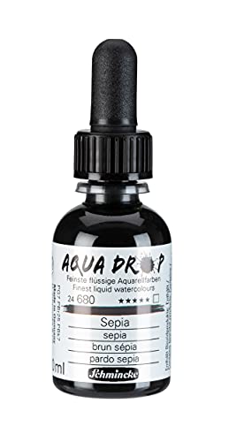 Schmincke - AQUA DROP, liquid, pigment-based watercolorcolour, sepia in 30 ml pipette bottle, 24680034, for watercolorpainting, urban sketching, calligraphy, handlettering, lightfast - color: 680 sepia