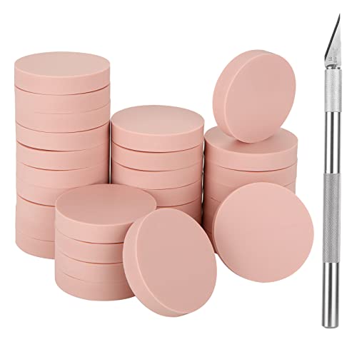 CertBuy 30 Pack Linoleum Blocks for Printmaking, Pink Rubber Carve Block, Round Print Blocks for Stamping, Rubber Block Printing, Linoleum Blocks for Craft