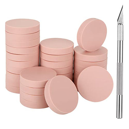 CertBuy 30 Pack Linoleum Blocks for Printmaking, Pink Rubber Carve Block, Round Print Blocks for Stamping, Rubber Block Printing, Linoleum Blocks for Craft