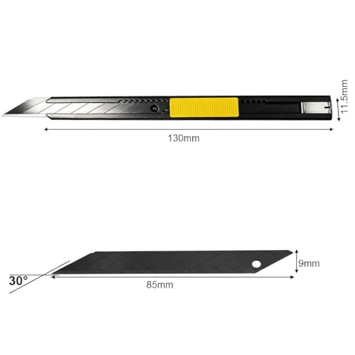 Gebildet 5pcs Black Blade Black Housing Utility Knife, Right and Left Hand Stainless Steel Lockable Cutter Knife, 9mm Snap Off Blades, 30 Degree Foil Knife, for Foils, Wallpaper, Crafts, Cartons - color: Black Blade Knife 30°