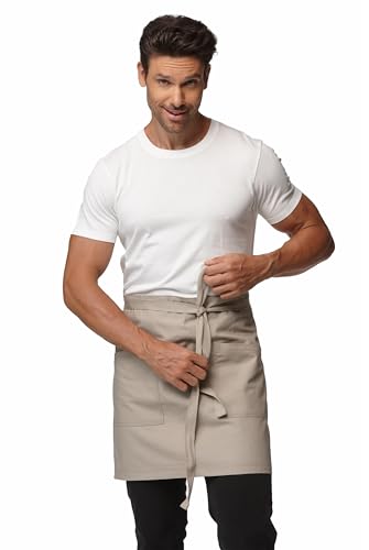 Waist Apron for Men Server Bistro Half 4251BY - color: Khaki, size: 1 Pack