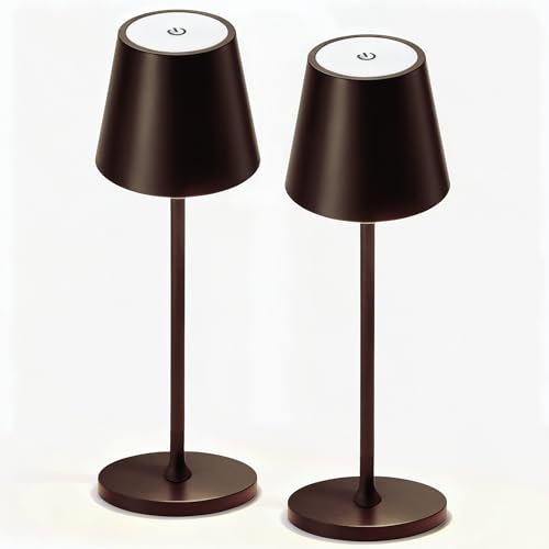 2 Pack Cordless Table Lamp,Portable LED Desk Lamp, 5200mAh Battery Operated, 3 Color Stepless Dimming Up, for Restaurant, Bedroom, Bars, Outdoor Party, Camping, Coffee Shop Night Light Coffee - color: Coffee