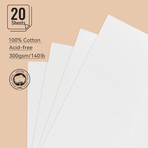LIGHTWISH Watercolor Pad - A5 20 Sheets 100% Cotton 300GSM Cold Press Paper | Detachable with Backing Board | All-in-One Travel Watercolor Journal with Brush Holders & Storage Pockets - color: Ochre