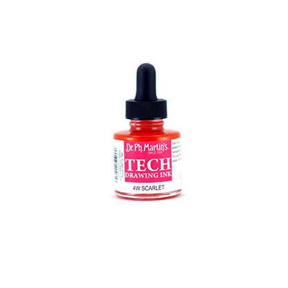 Dr. Ph. Martin's TECH Drawing Ink (4W) Ink Bottle, 1.0 oz, Scarlet, 1 Bottle