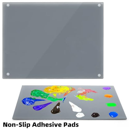 2 Pack Neutral Grey Tempered Glass Palettes, 12" x 16" Large Paint Palette, Scratch Resistant Paint Mixing Pallets, Easy to Clean Artist Palette for Oil Acrylic Watercolor Gouache DIY Craft