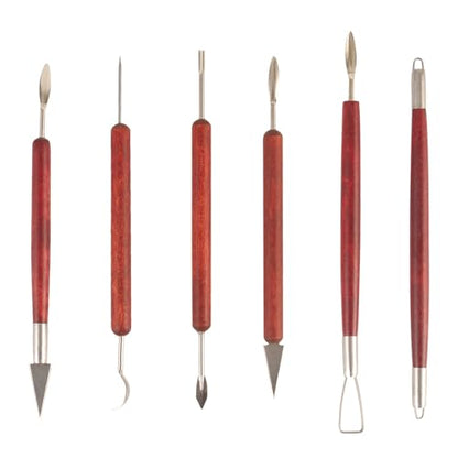 DIYOOHOMY Double-Ended Clay Sculpting Tools Set, 6 Pcs Pottery Carving Tools for Polymer Air Dry Clay, Professional Ceramic Modeling, Trimming, Shaping, DIY Crafts Supplies - color: red