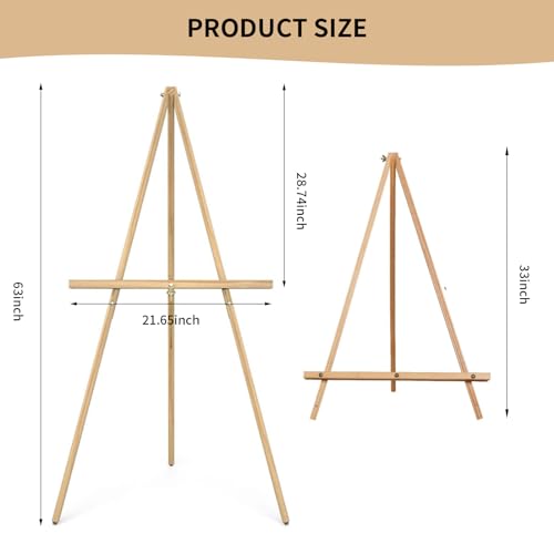 Wooden Easel Stand for Sign,63" Portable Painting Easel, Adjustable Poster Stand with Tripod Easel for Painting, Wedding Sign, Drawing, Canvas, Display Show (Natural) - color: Natural