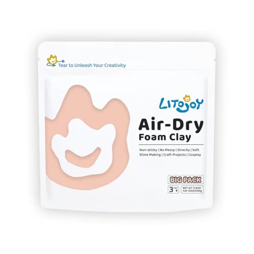 Skin Tone Air Dry Foam Clay 1.1lbs/500g, Soft & Easy to Mold | Soft, lightweight, non-sticky and stretchy; easy to mold for family crafts, slime, cosplay props, school art and home decor. - color: Peach