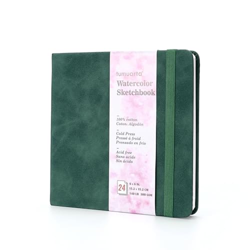 Square 100% Cotton Watercolor Paper Sketchbook, 140 LB, Cold Press - color: Deep Green, size: 6"x6"