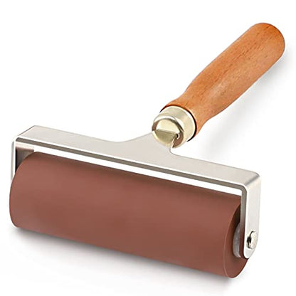 Soft Rubber Roller, Brayer Ideal for Anti Skid Tape Construction Tools, Print, Ink and Stamping Tools(4-Inch, Brown) - size: 4-Inch