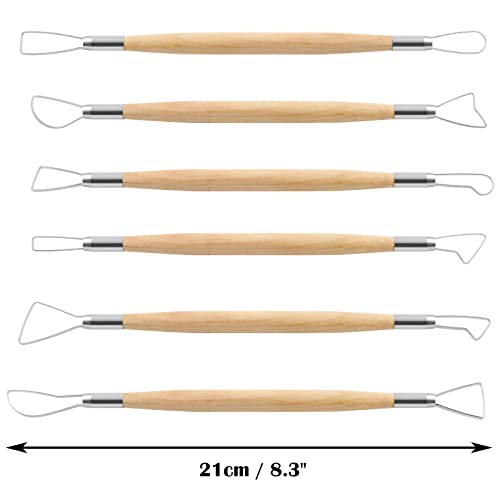Suiwotin 6pcs Double-Sided Clay Sculpting Tools, Wooden Handle Ribbon Clay Tools, Pottery Trimming Tool, Clay Wire Loop Sculpture Set for Ceramic, Wax Carving Modeling (Pack of 2) - size: 6pcs-Loop (Pack of 2)