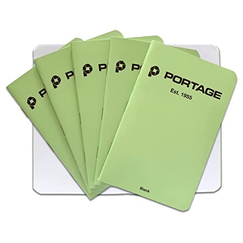 Portage Small Blank Notebook- Notepad for Field Notes, Green Blank Small Sketch Book, Pocket Notebook Journal for Taking Notes in the Field – 3.5 x 5.5 Inches, 64 Pages, (Pack of 6) - color: Green, style: Blank Notebook