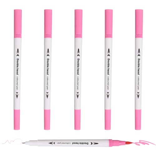 PATIKIL 6Pack Dual Brush Markers, Pink Watercolor Fine and Brush Tips Pens Colored Marker Calligraphy Coloring Art Supplies Set for Coloring Book Illustration Sketching Journaling - color: Pink