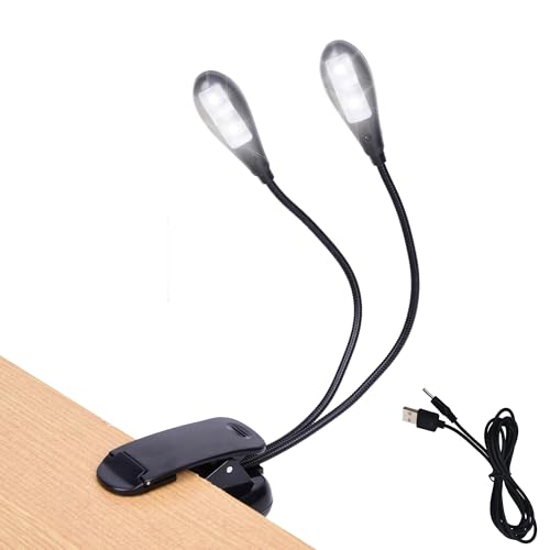 Music Stand Light, 1/2/4/10 Pack Clip on LED Book Lights, USB and AAA Battery Operated, Reading Lamp in Bed, 4 Brightness Levels, Ideal for Musician, Piano Player, Sheet Music, Travel (Dual Arm) - size: 1 Pack