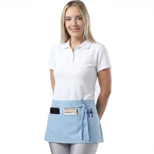 TOSHE Waist Apron 3 Pockets Waterdrop Resistant Cotton Server,Chef,Waitress - color: Light Blue