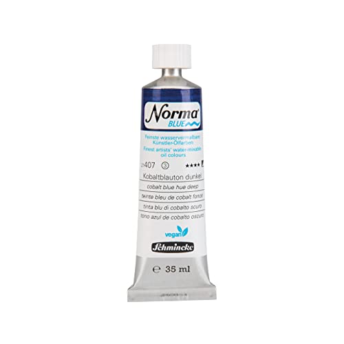 Schmincke - NORMA® Blue, 21407009, finest water-based artists' oil colors, highly pigmented, lightfast, vegan, cobalt blue deep, 35 ml - color: 407 cobalt blue hue deep