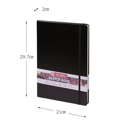 Talens Art Creation Sketchbook, 140 GSM/90 lbs, Black, 8.27 x 11.69 in | Hard-Bound Notebook, 80 Sheets Acid-Free Cream Blank Paper, Ribbon Bookmark and Elastic Closure - size: 21×30cm