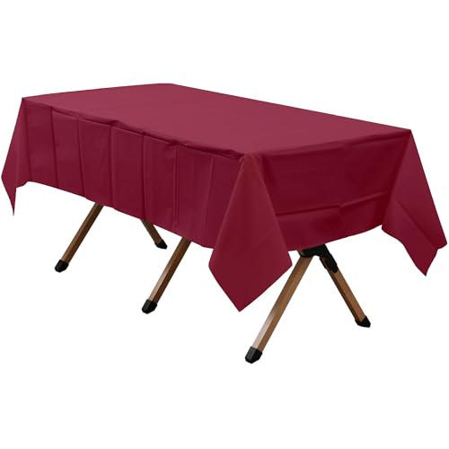 2 Pack Burgundy Premium Plastic Tablecloth Rectangle 54 x 108 Inches Reusable Wine Red Decorative Table Cover for Dining, Wedding, Party, Indoor and Outdoor use - color: E04 Burgundy, size: Rectangle 54"x108"