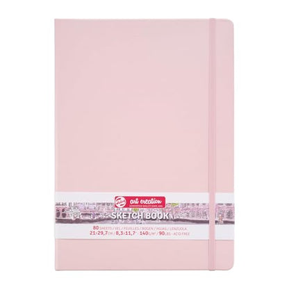 Talens Art Creation Sketchbook, Pastel Pink, 80 Sheets, 8.3 x 11.7 in | Hard-Bound Pocket Notebook, 140 GSM/94 lbs Paper, Acid-Free Cream Blank Paper, Ribbon Bookmark, and Elastic Closure - color: pastel pink, size: 21×30cm